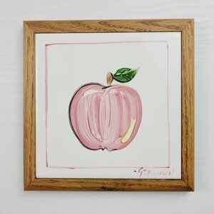 Vintage Howard Originals Apple Tile 1992 Hand Painted wooden Framed wall hanging